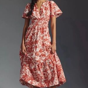 ⭐️Anthropologie The Somerset Floral Red and White Maxi Dress⭐️
